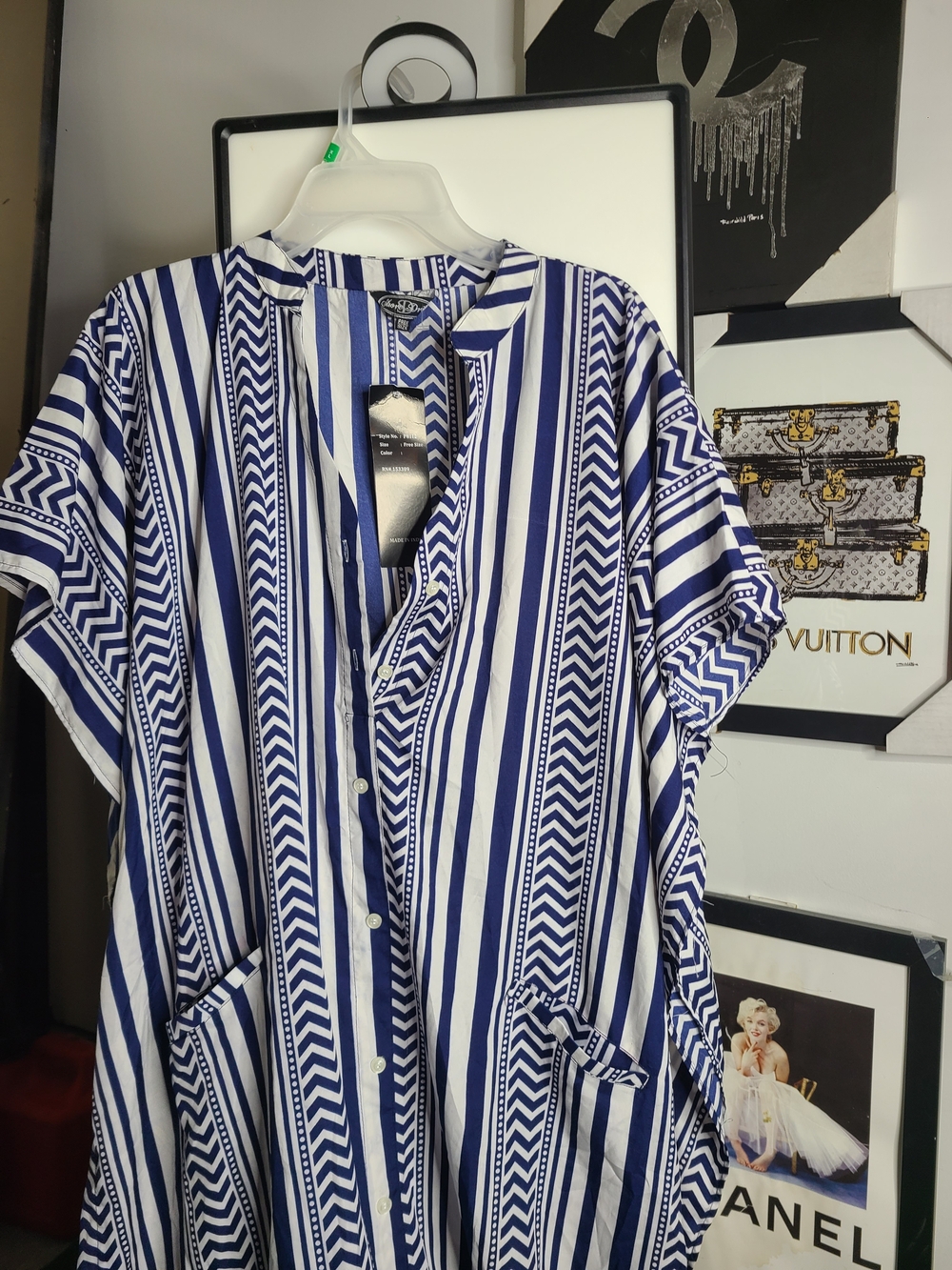 Blue and White Striped Button-Front Tunic